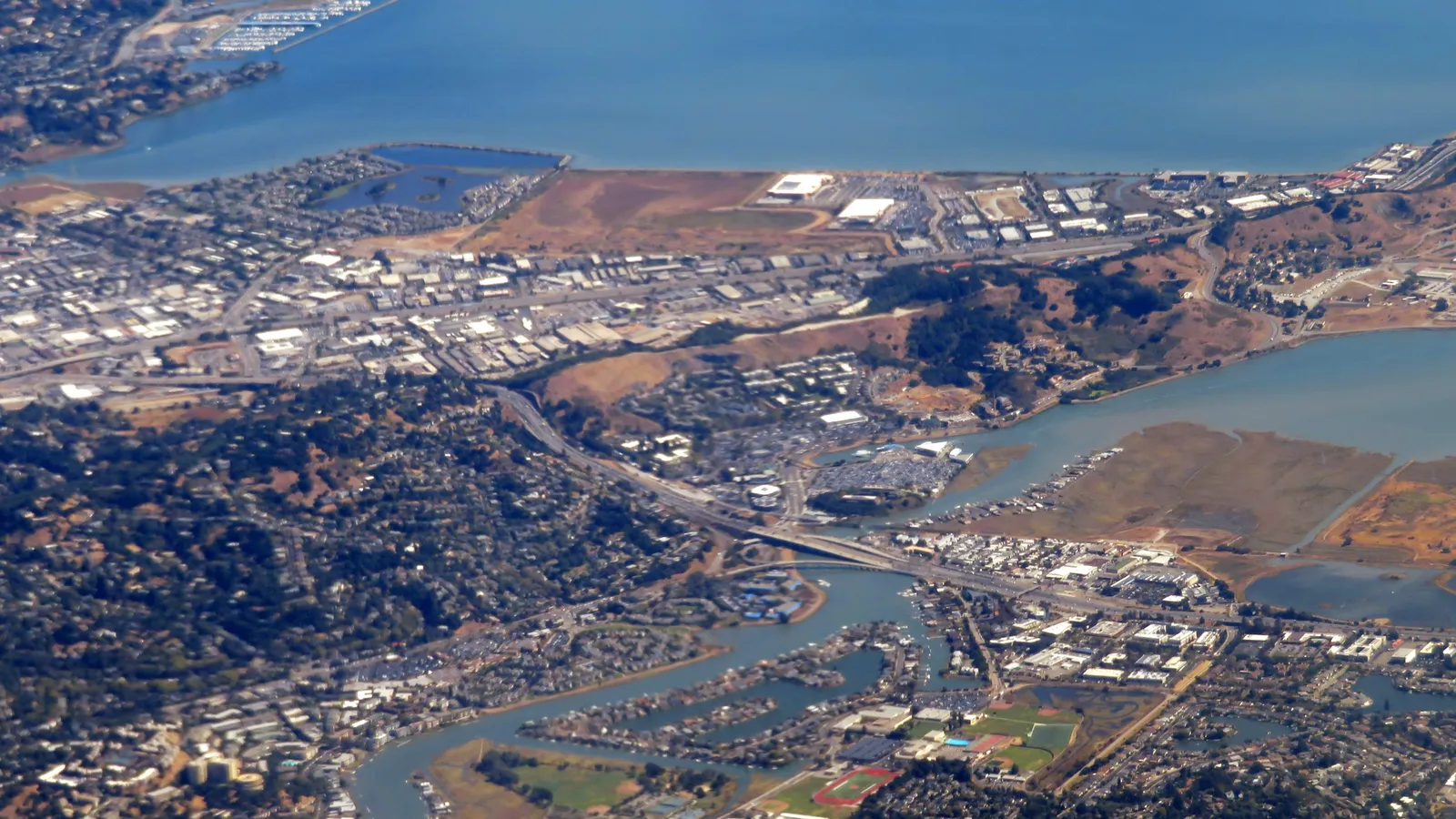 Aerial view of Greenbrae and the surrounding Corte Madera Creek waterfront